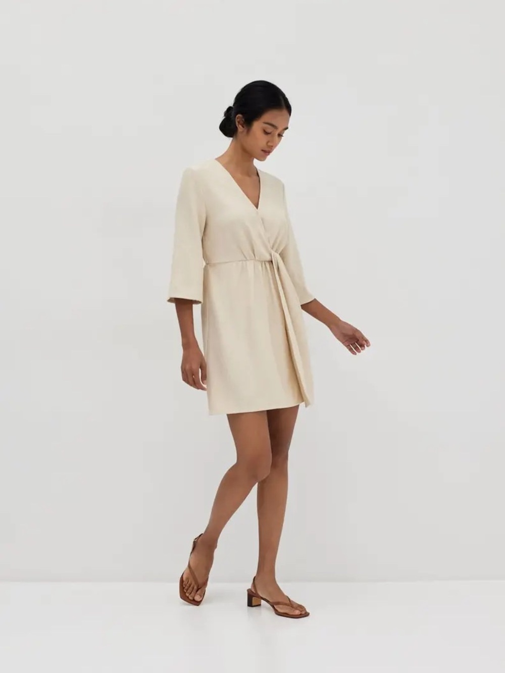 Cream V-Neck Wrap Mini Dress